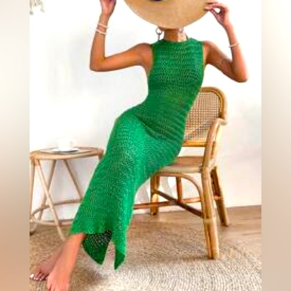 Green Crochet Cover Up Dress